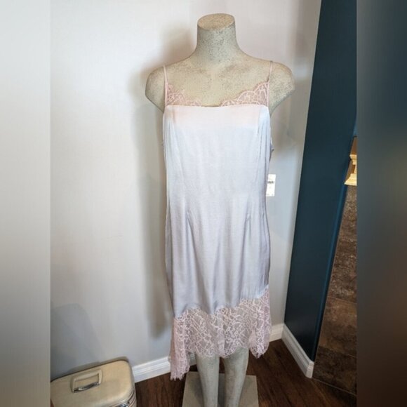 Anthropologie Lace-Trimmed Asymmetrical Midi Slip Dress Size 14, New - Picture 12 of 15